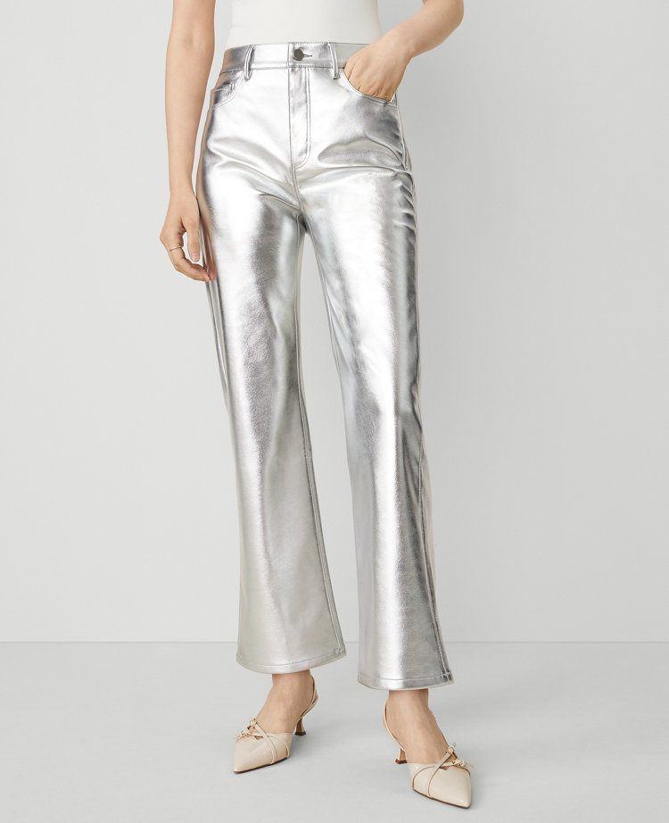 The Petite Ankle Boot Pant in Metallic Faux Leather