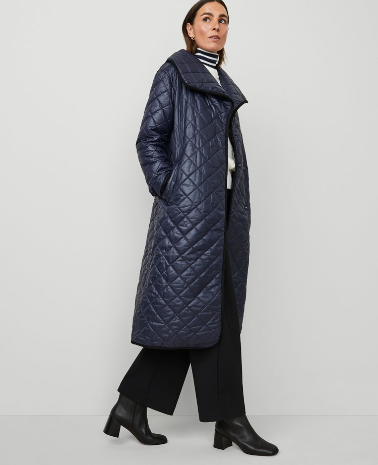 Petite Weekend Collection Quilted Drape Collar Belted Puffer Coat