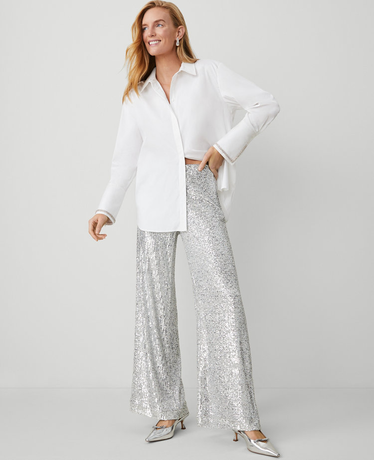 The Wide-Leg Pant in Sequin - work Christmas party outfits