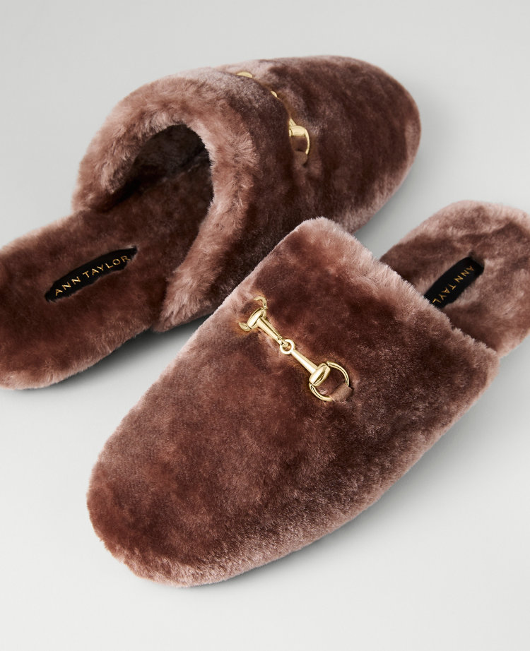 Horsebit Fuzzy Slide Flat