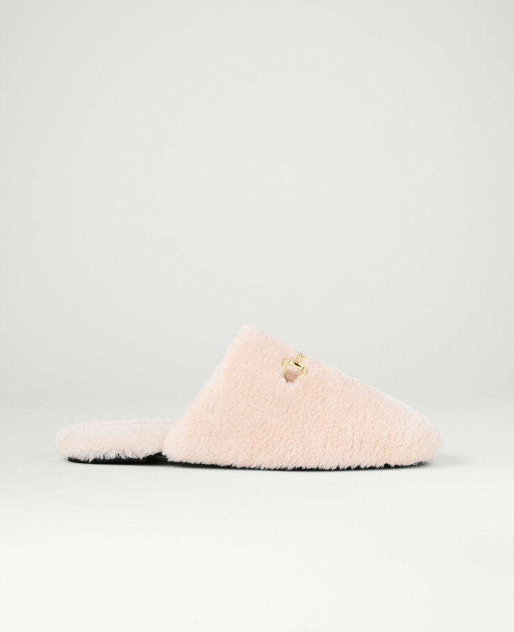 Ann Taylor Horsebit Fuzzy Slide Flat In Pink