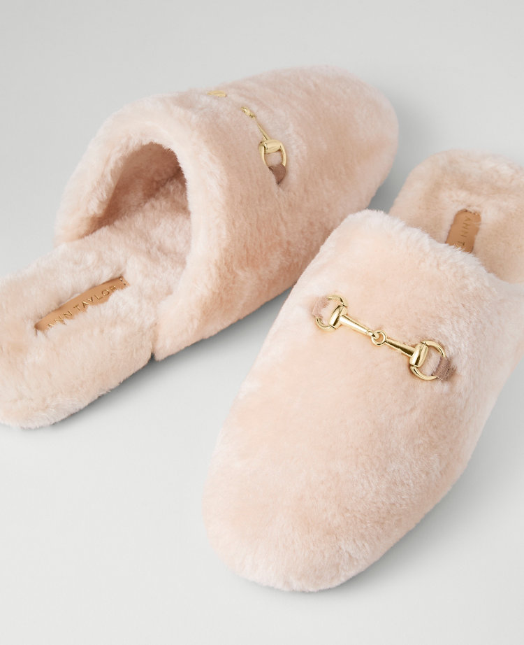 Ann Taylor Horsebit Fuzzy Slide Flat In Pink