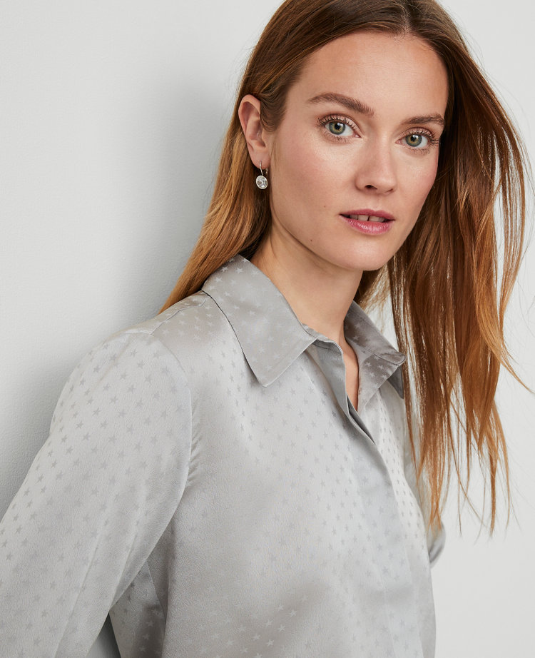 Satin Jacquard Button Down Shirt