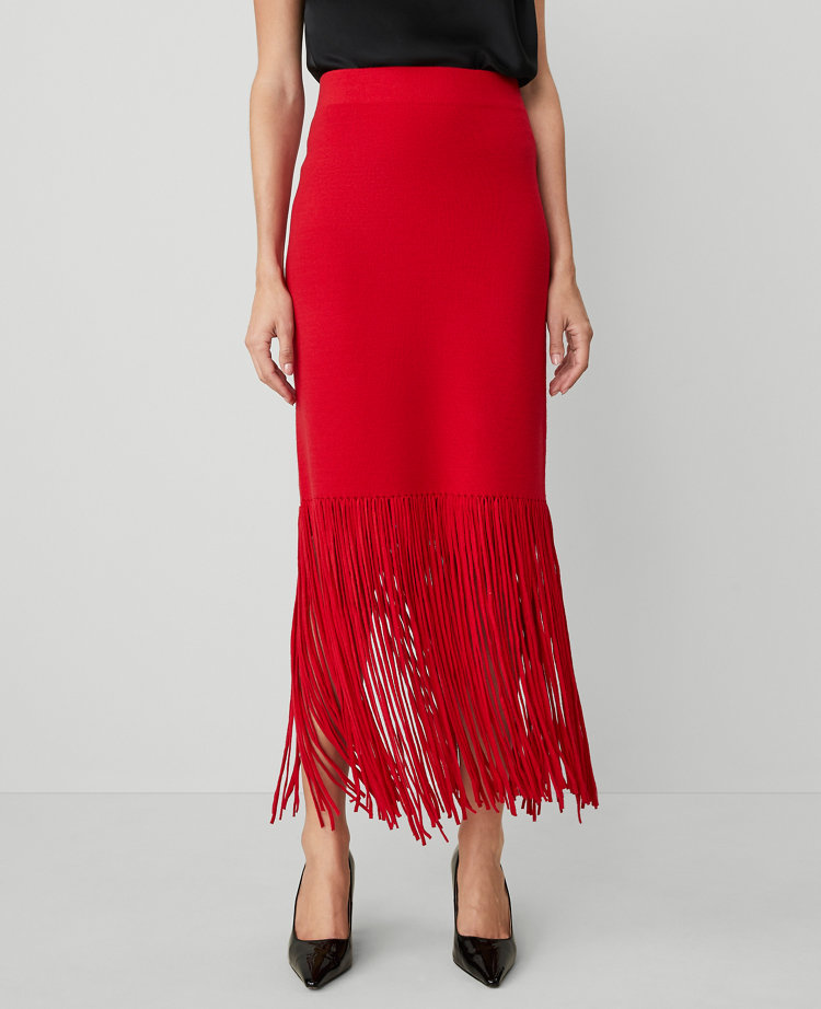 Petite Silky Fringe Sweater Skirt