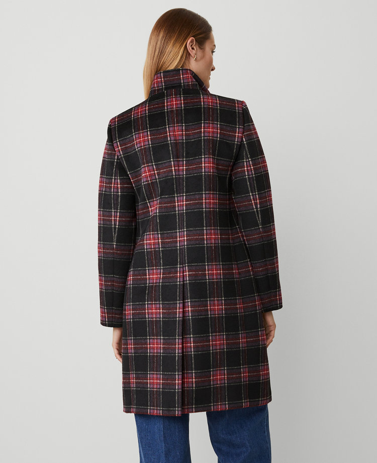 Petite Plaid Funnel Neck Tailored Coat