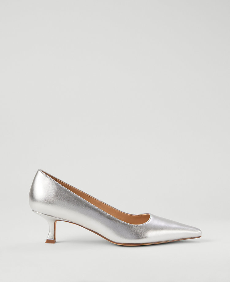 Metallic Nip Toe Kitten Heel Pumps