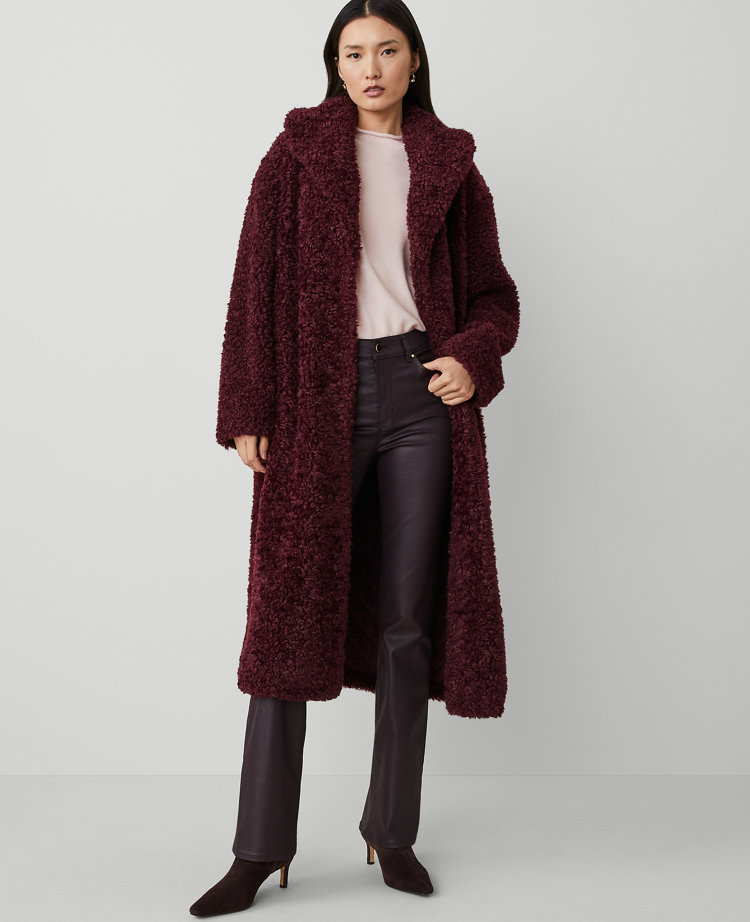 Petite Shawl Collar Faux Fur Teddy Coat