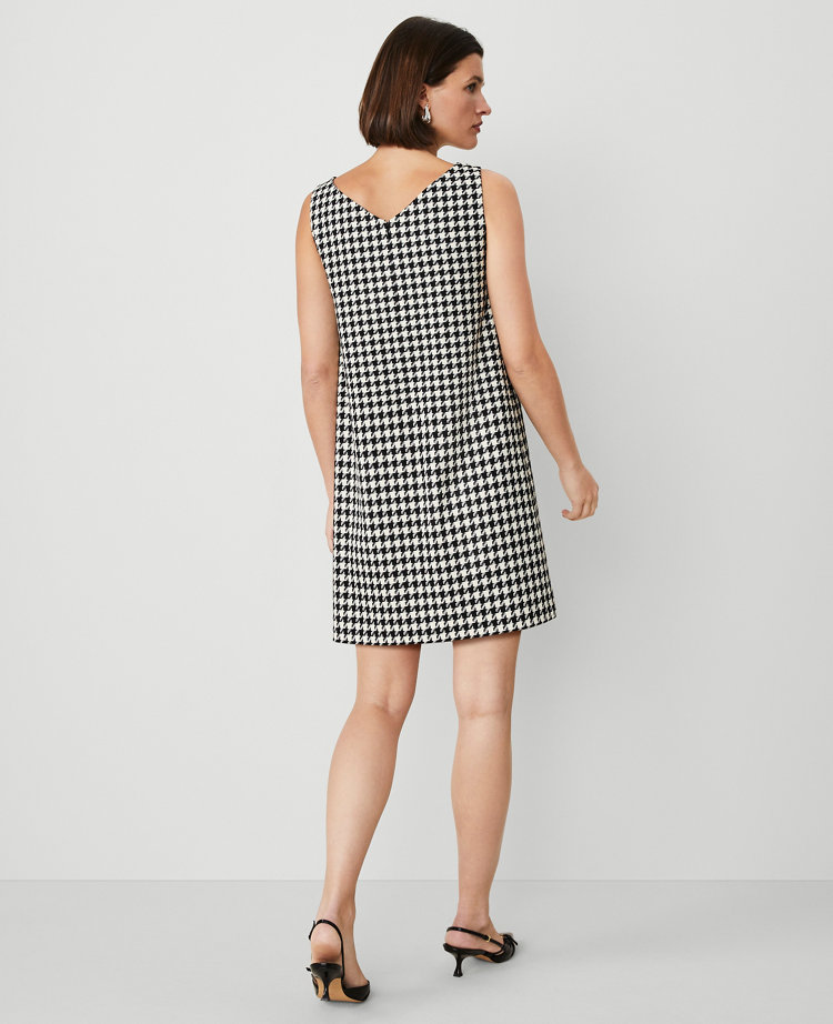 Houndstooth V-Neck Sleeveless Shift Dress