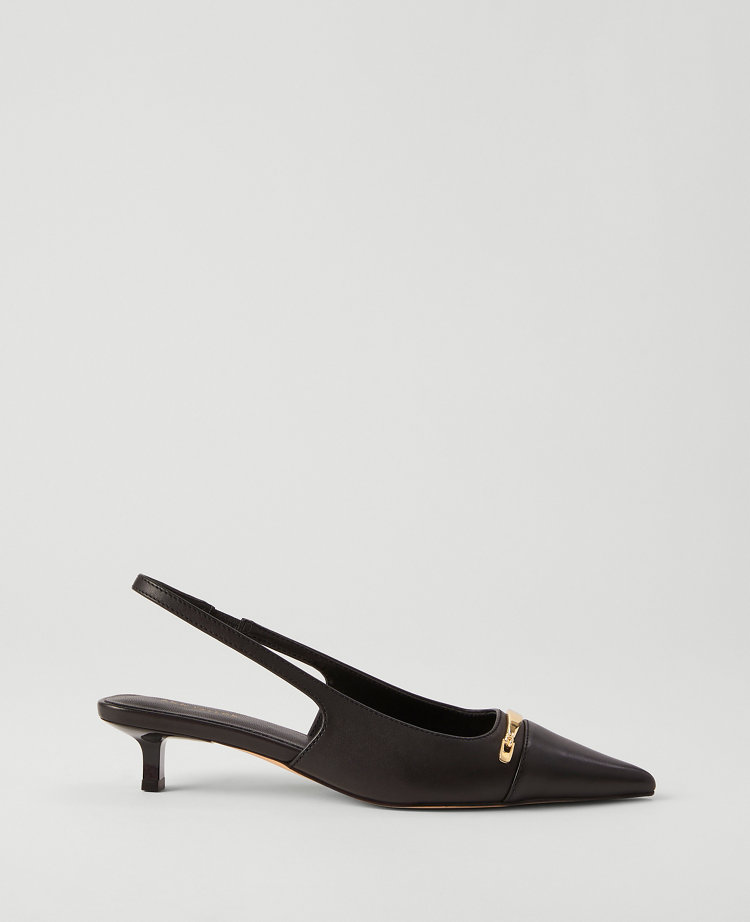 Cap Toe Hardware Leather Slingback Pump