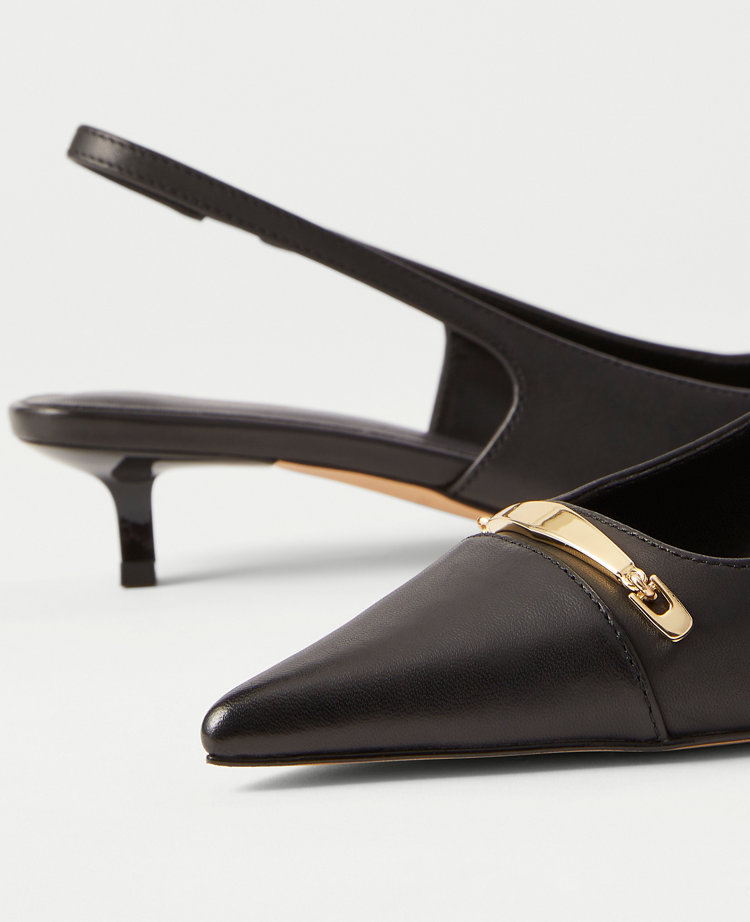 Cap Toe Hardware Leather Slingback Pump