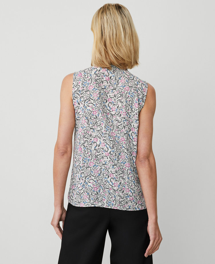 Ann Taylor Floral Pintucked Sleeveless Top Orchid Glow Women's