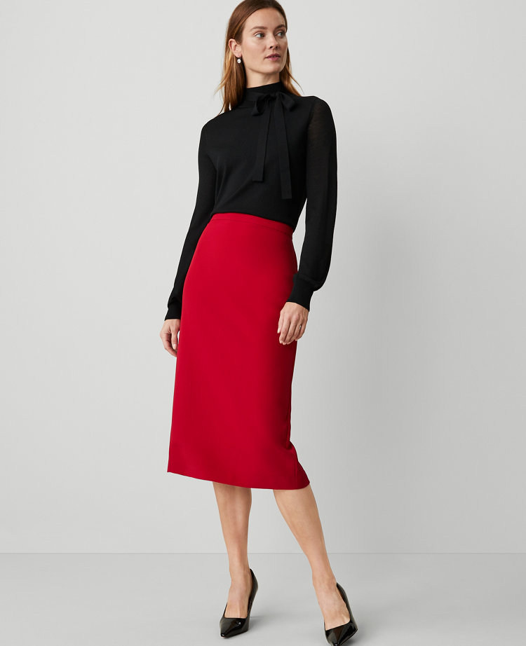 Petite Column Midi Pencil Skirt in Fluid Crepe