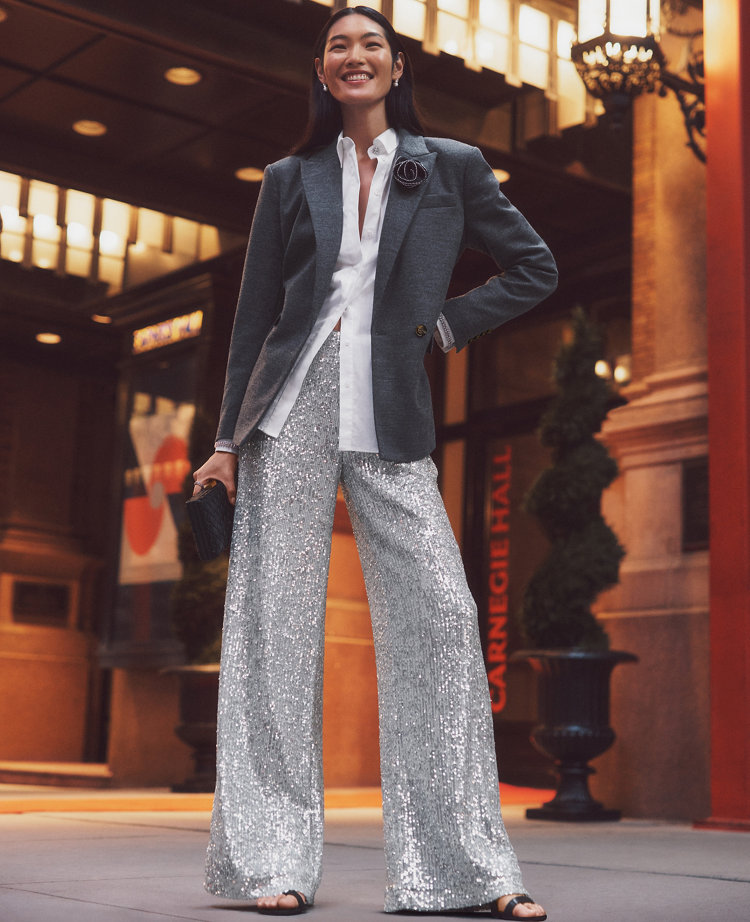 Petite The Wide-Leg Pant in Sequin carousel Product Image 1