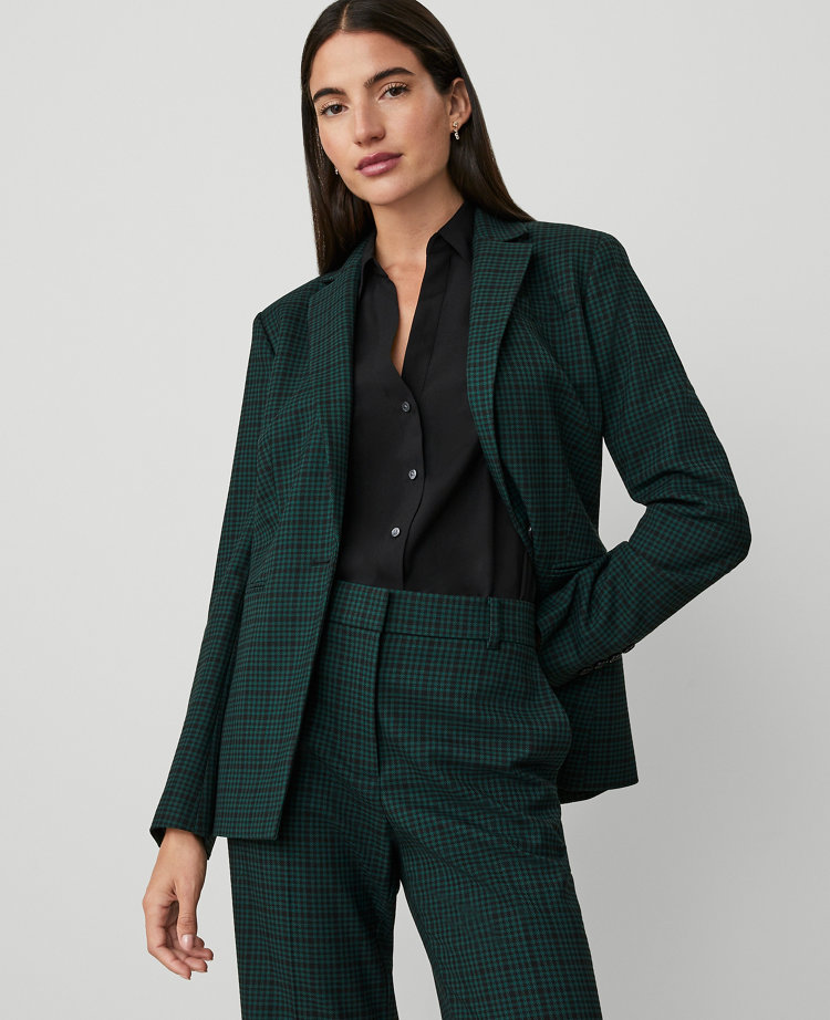 The Petite One-Button Blazer in Plaid