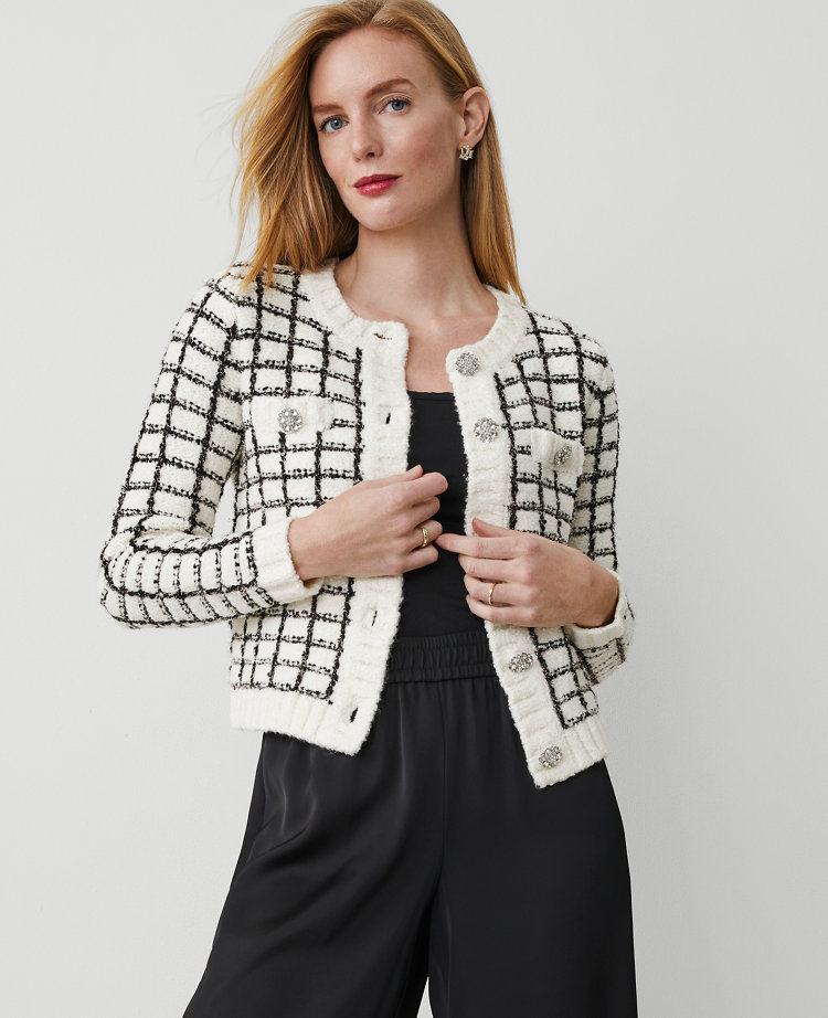 Petite Tweedy Button Trim Cardigan