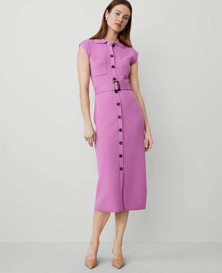 Button Sweater Sheath Dress