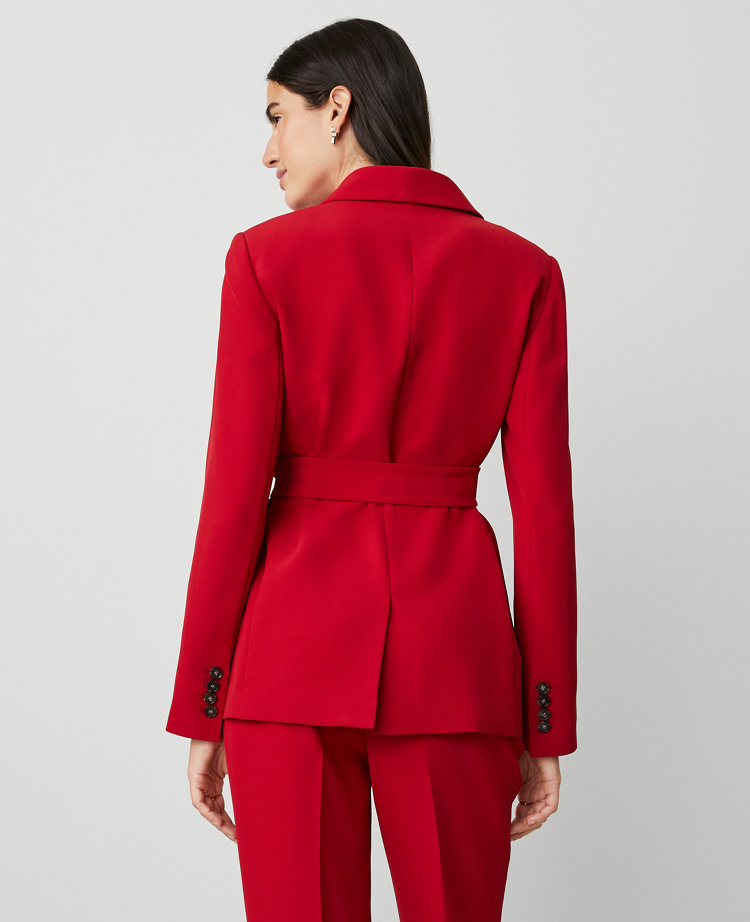 The Petite Belted Shawl-Collar Blazer in Fluid Crepe