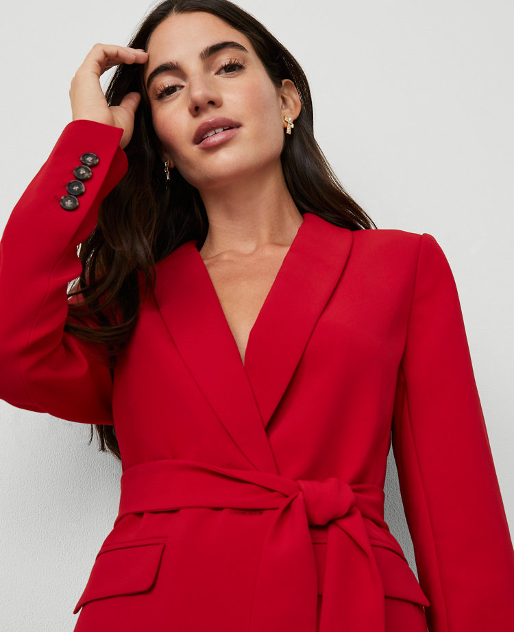 The Petite Belted Shawl-Collar Blazer in Fluid Crepe