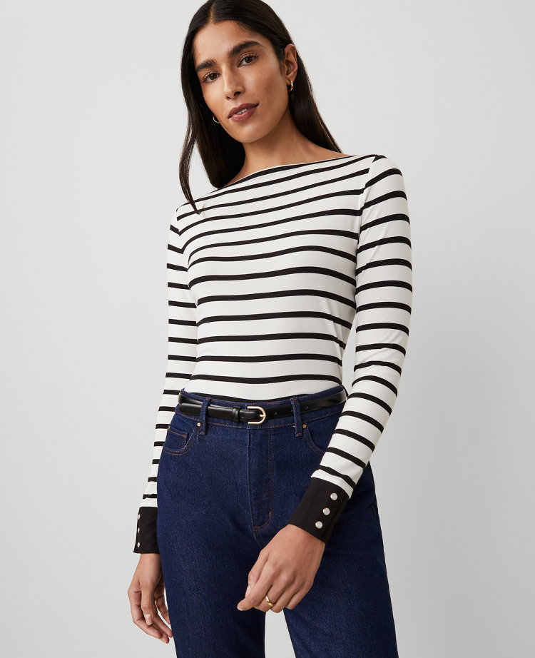 Striped Snap-Cuff Top