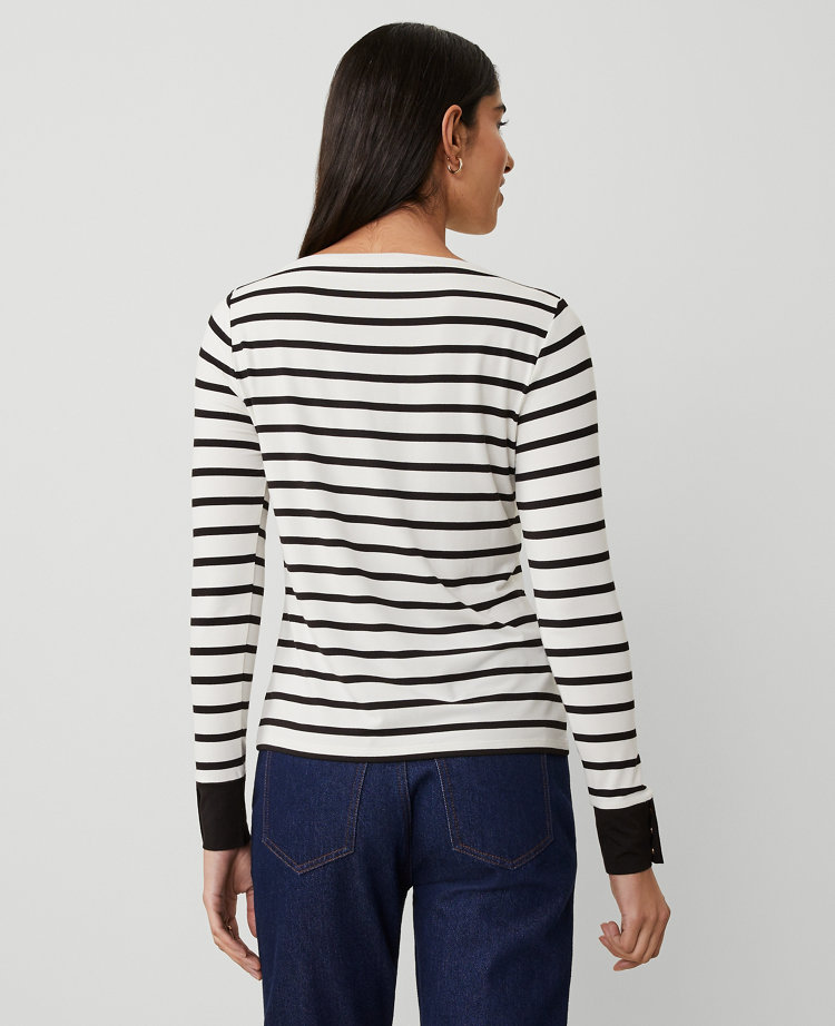 Striped Snap-Cuff Top