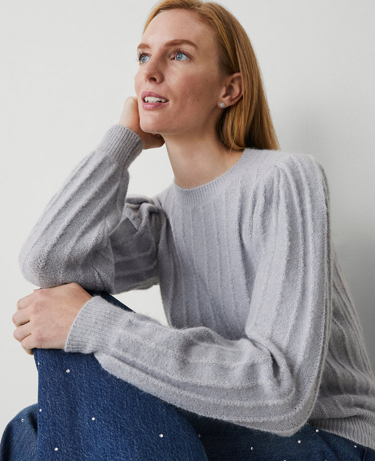 Petite Ribbed Puff-Sleeve Sweater