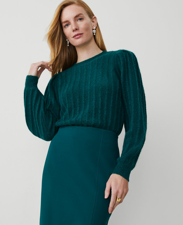 Petite Ribbed Puff-Sleeve Sweater