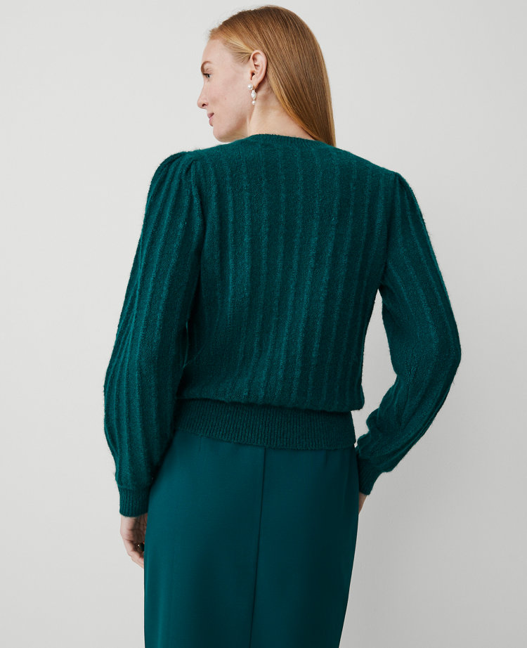 Petite Ribbed Puff-Sleeve Sweater