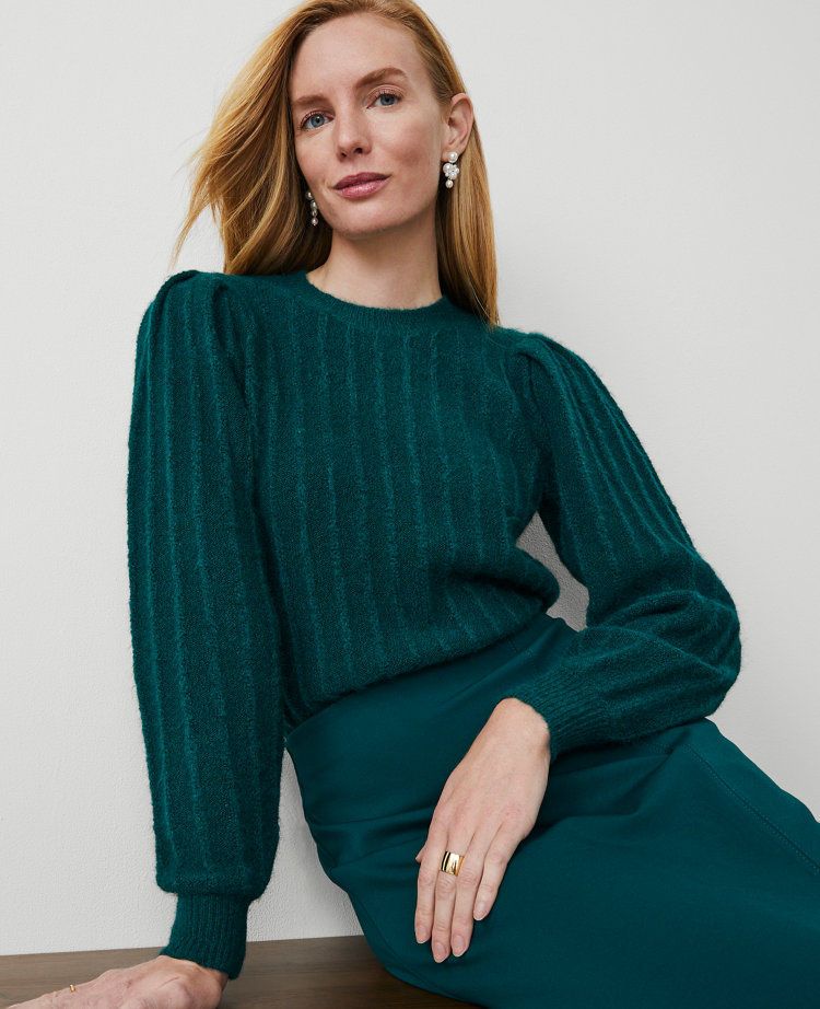 Petite Ribbed Puff-Sleeve Sweater