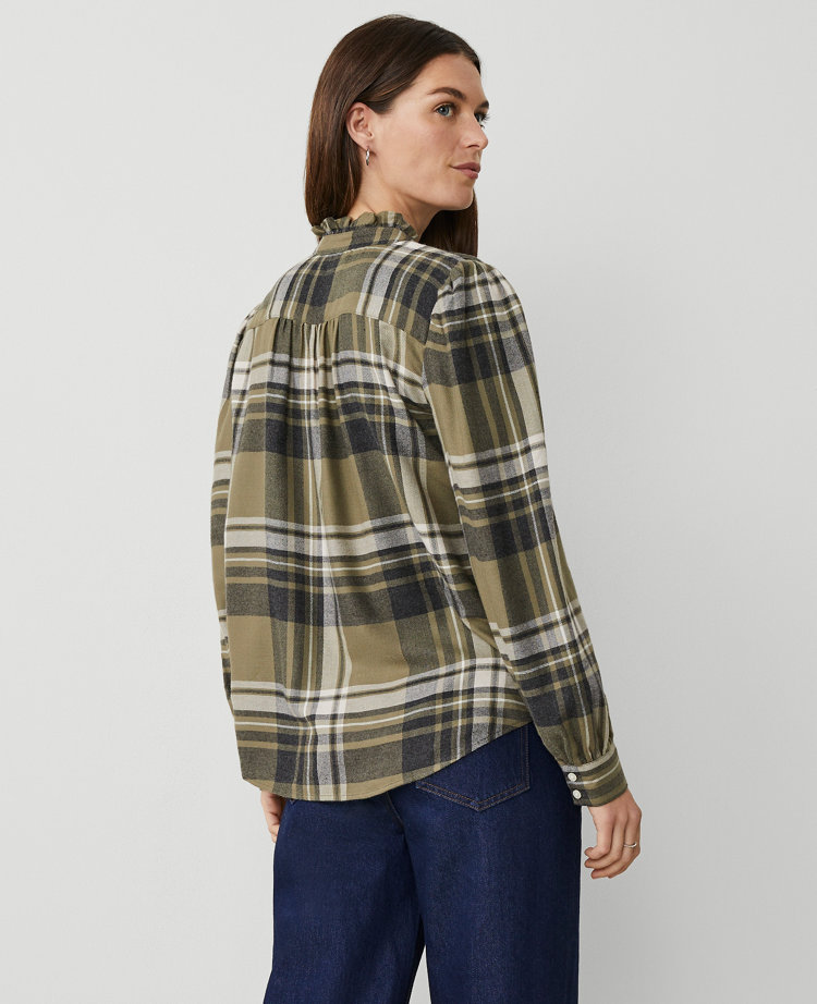 Petite Plaid Ruffle Neck Flannel Shirt