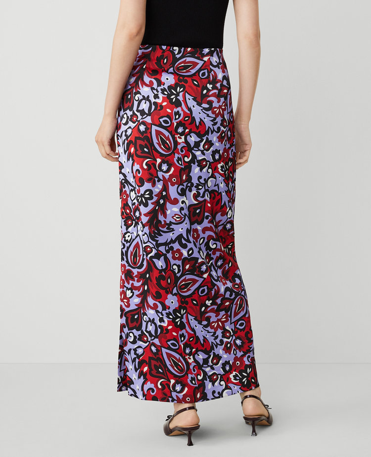 Paisley Side Slit Column Maxi Skirt