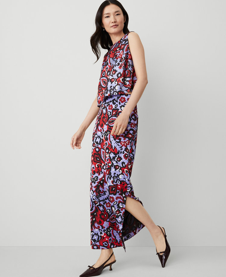 Paisley Side Slit Column Maxi Skirt