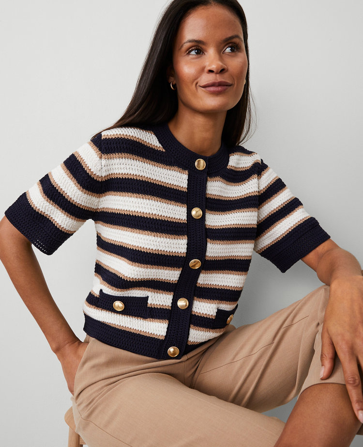 Striped Textured Sweater Jacket