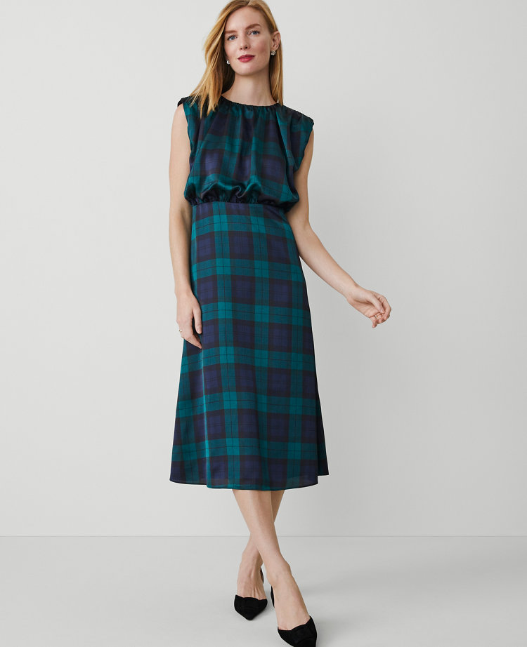 Petite Tartan Cap Sleeve Midi Dress