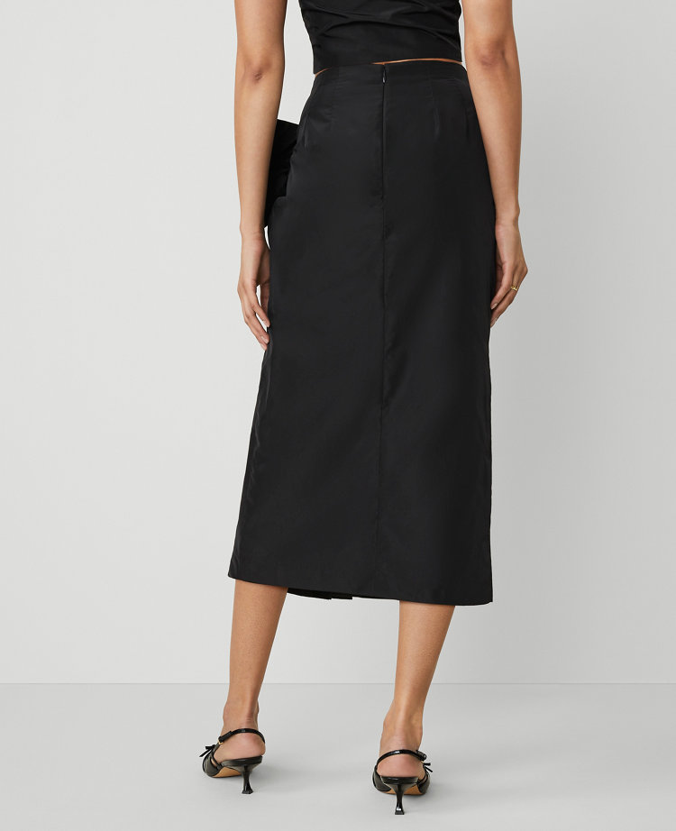 Petite Draped-Bow Taffeta Column Midi Skirt