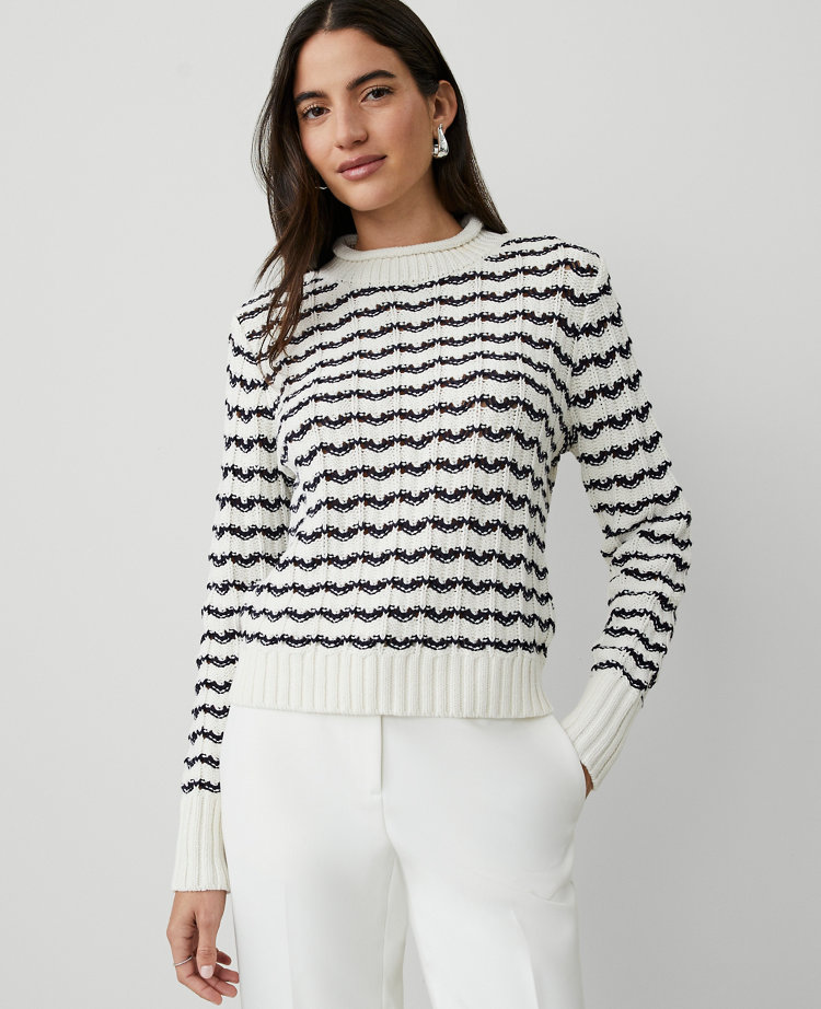 Petite Striped Roll Neck Sweater