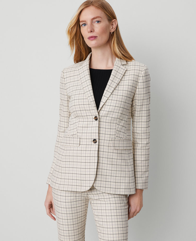 The Petite Greenwich Blazer in Plaid Stretch Cotton carousel Product Image 2