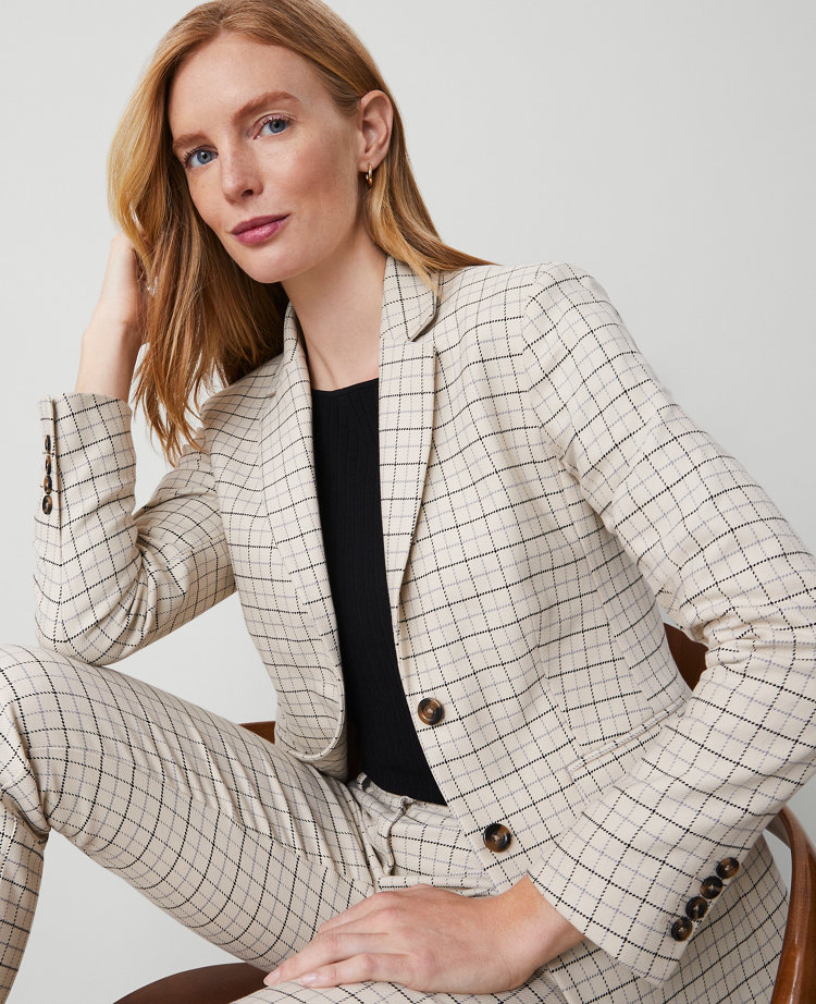 The Petite Greenwich Blazer in Plaid Stretch Cotton carousel Product Image 1