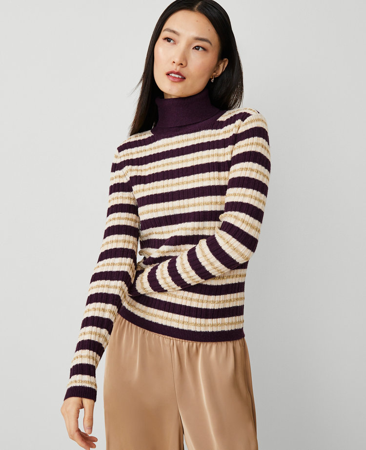 Textured Stripe Turtleneck Sweater