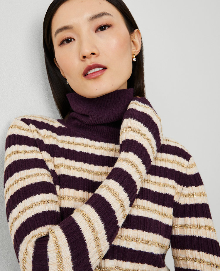 Textured Stripe Turtleneck Sweater