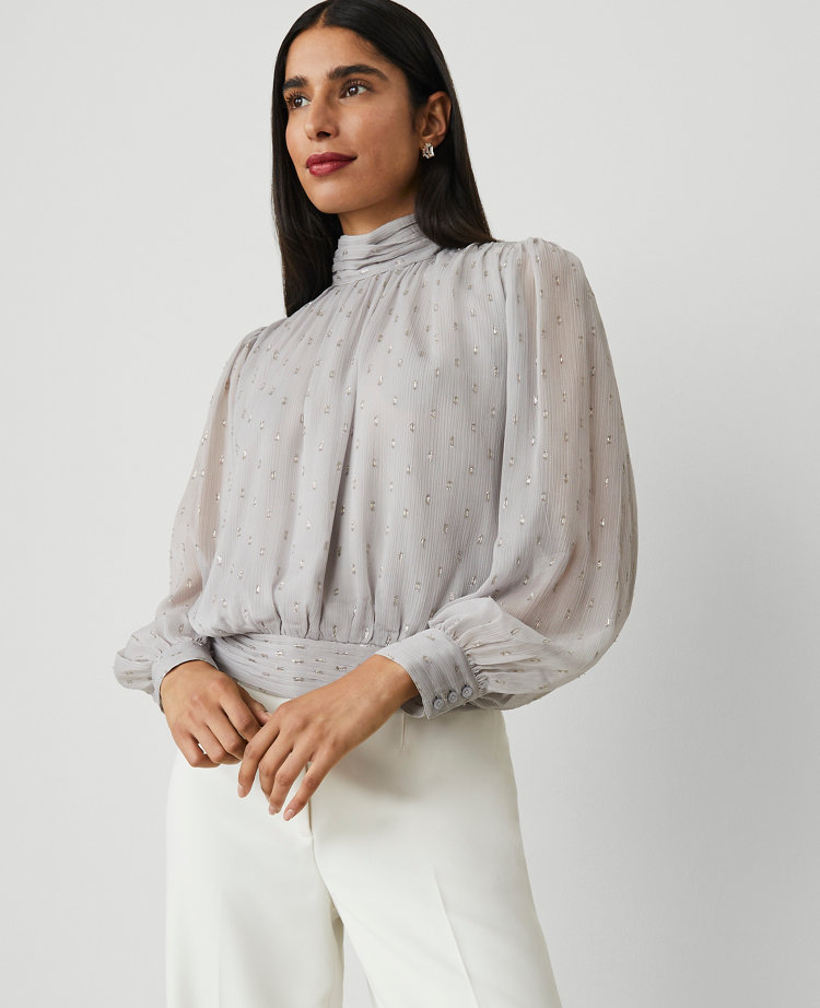 Petite Lurex Mock Neck Popover