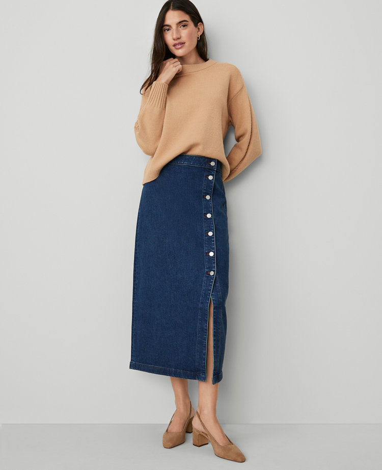 Petite Denim Button Front Column Skirt