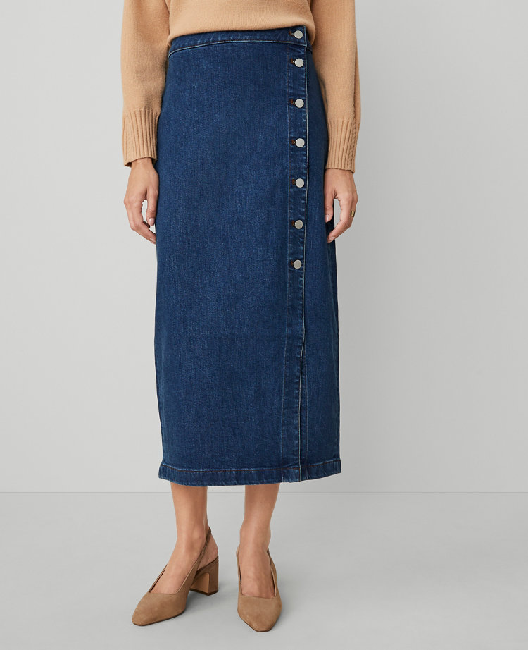 Petite Denim Button Front Column Skirt