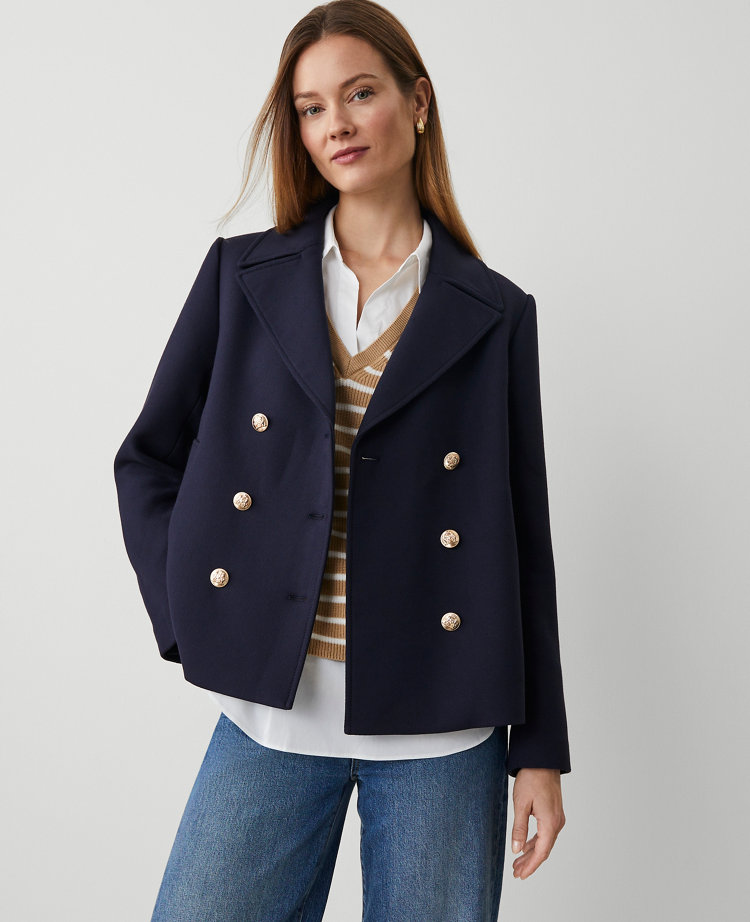 Petite Twill Double-Breasted Peacoat