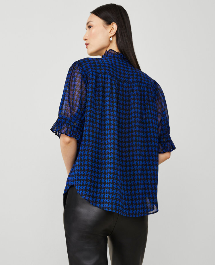 Houndstooth Ruffle Collar Blouse