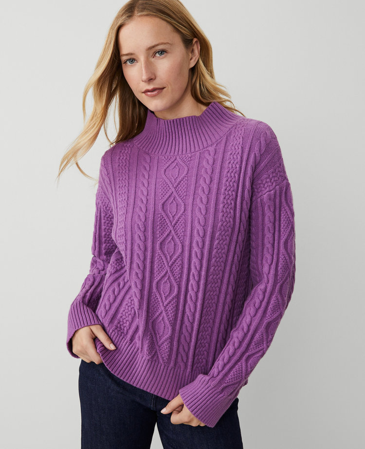 Mixed Cable Mock Neck Sweater