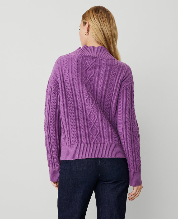 Mixed Cable Mock Neck Sweater