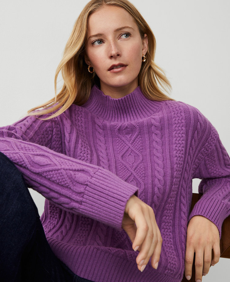 Mixed Cable Mock Neck Sweater