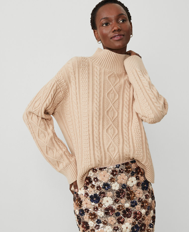 Mixed Cable Mock Neck Sweater