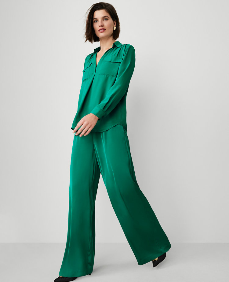 The Petite Perfect Wide-Leg Pant in Satin carousel Product Image 1