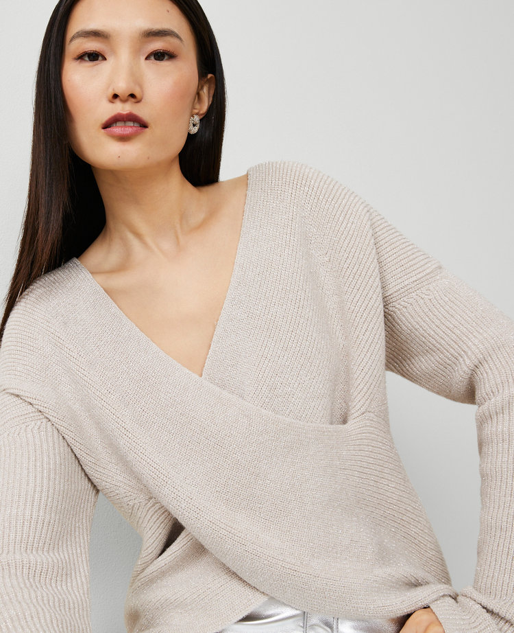 Shimmer Ribbed Wrap Sweater